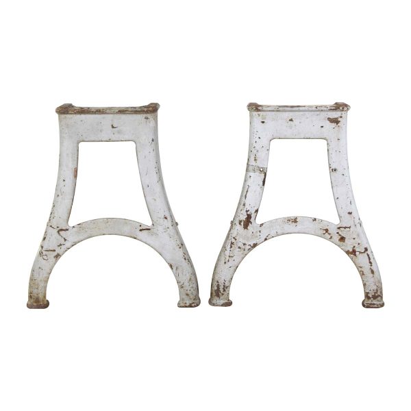 Industrial Machine Legs - Pair of Gray Painted Cast Iron Industrial Table Legs