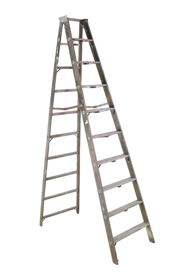 Ladders - 9 ft Vintage Pine Folding Ladder with Steel Hardware