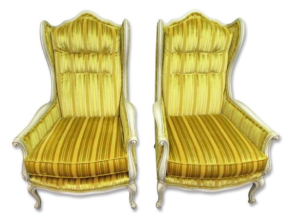 Living Room - Pair of Yellow Velvet French Provincial Parlor Chairs