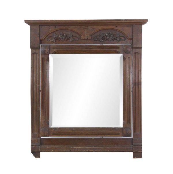 Overmantels & Mirrors - Antique Carved Wood Frame Beveled Wall Mirror