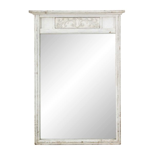 Overmantels & Mirrors - Victorian Distressed White Wood Frame Over Mantel Mirror