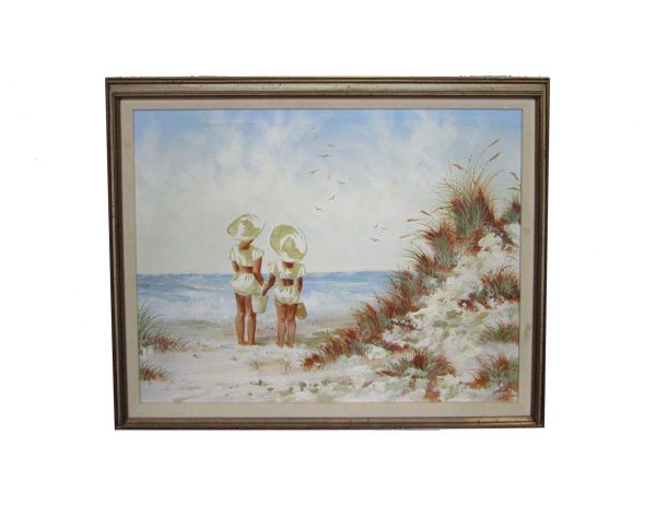 Paintings - Thomas Pell Framed Canvas Beach Oil Painting