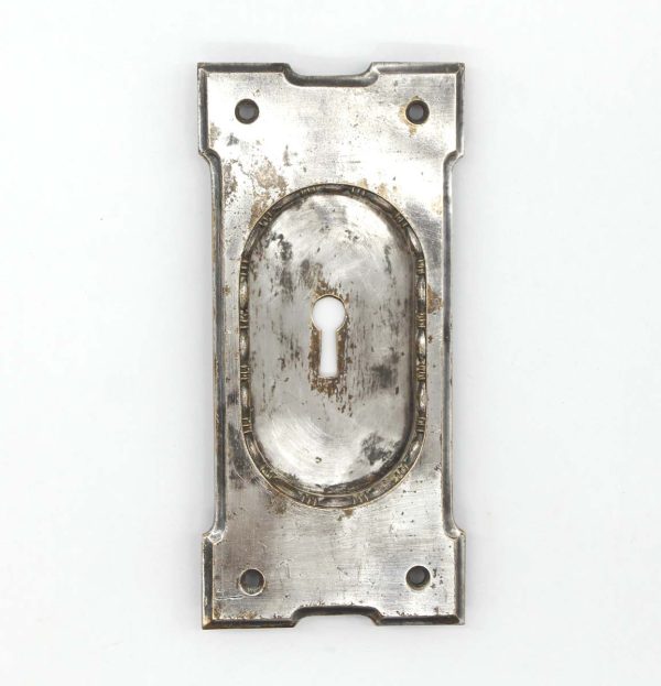 Pocket Door Hardware - Antique 6 in. Nickel Plated Pocket Door Pull with Keyhole