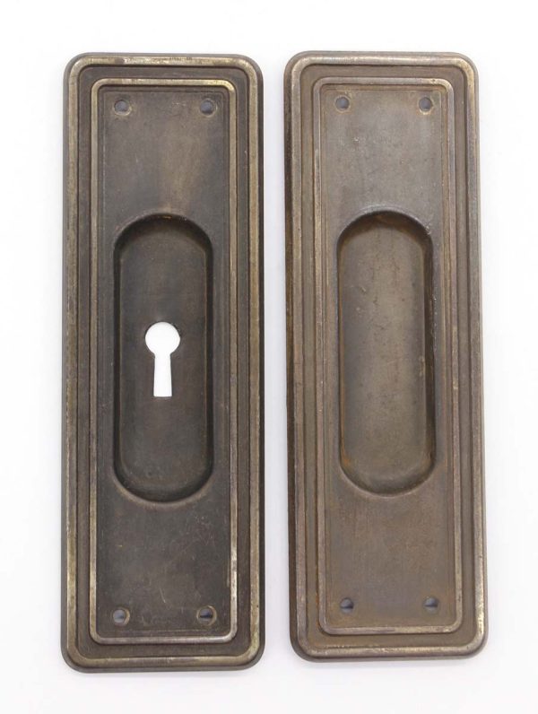 Pocket Door Hardware - Pair of Vintage Art Deco Steel Pocket Door Plates