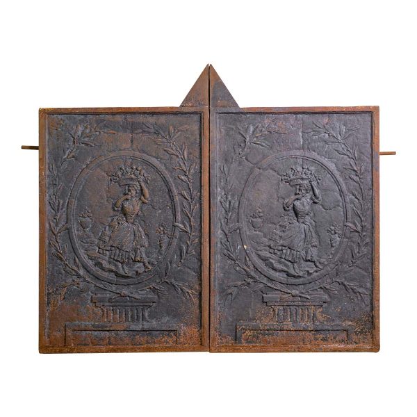 Screens & Covers - Pair of Figural Cast Iron Fireplace Inserts or Wall Art