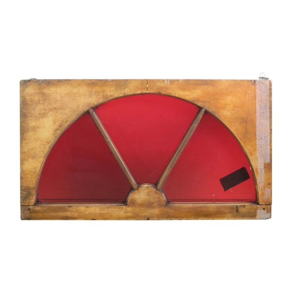 Stained Glass - Antique Dark Red Arched Stained Glass Pine Frame Window