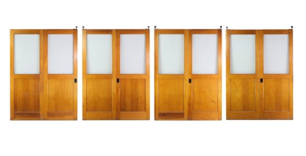 Standard Doors - Antique Pine Track Doors Set with Textured Glass Lites