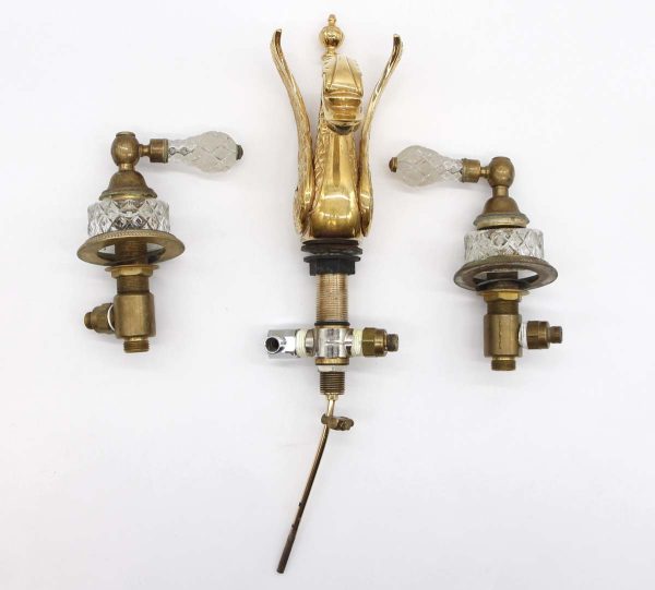 Bathroom - Vintage Gilded Brass & Glass Swan Faucet Set
