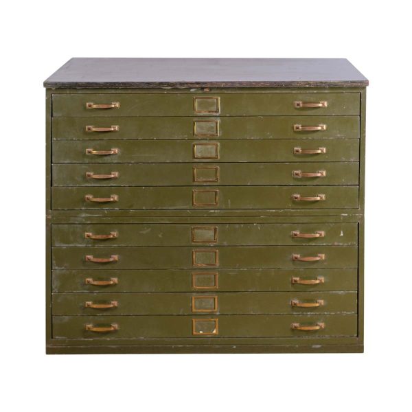 Cabinets - Vintage Green Stacking 2 Piece Enameled Steel Filing Cabinet