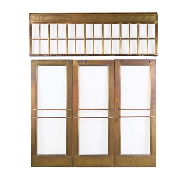 Commercial Doors - Reclaimed Commercial Brass Triple Doors with Matching Transom