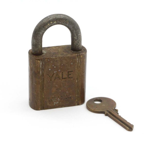Door Locks - Antique Solid Cast Bronze Yale & Towne Padlock with Key