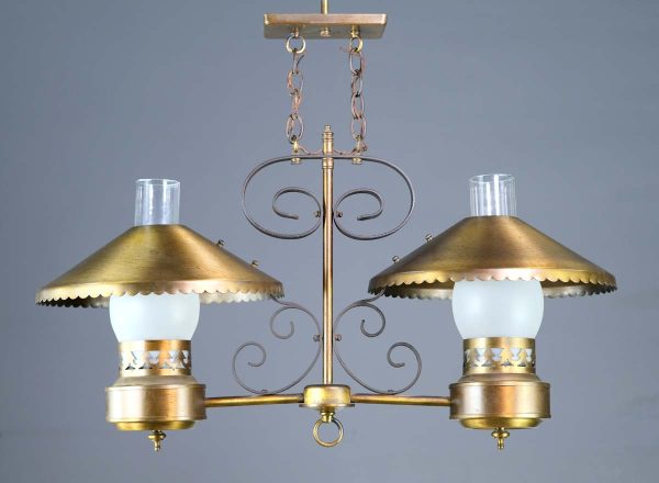 Down Lights - Traditional Frosted Double Shaded Glass & Brass Oil Lamp Pendant Light