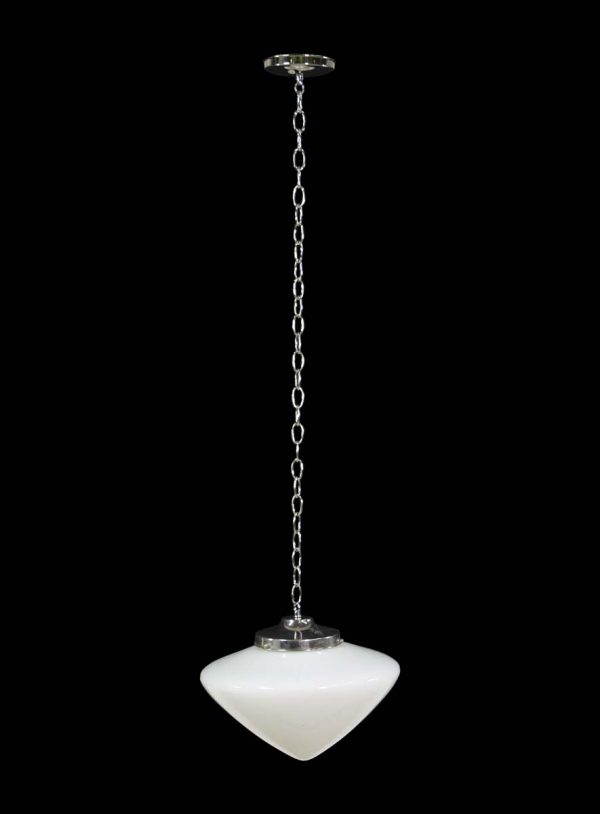 Globes - Mid Century 14.5 in. Cone Shaped White Milk Glass Pendant Light