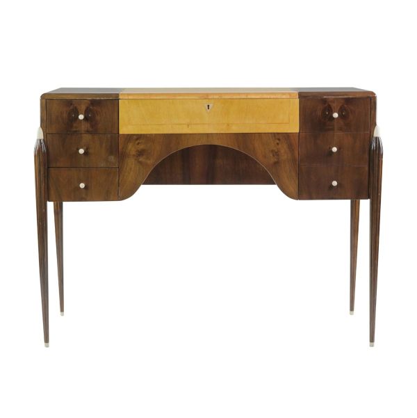 Office Furniture - French Art Deco Mahogany & Satinwood Desk Attributed to Jacques-Emile Ruhlmann