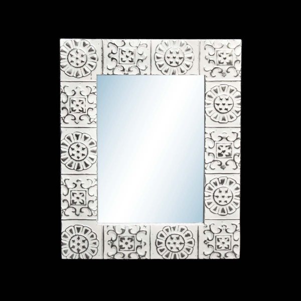 Replica Tin Mirrors & Panels - Handcrafted Alternating Flower 4.5 in. Tin Framed Mirror