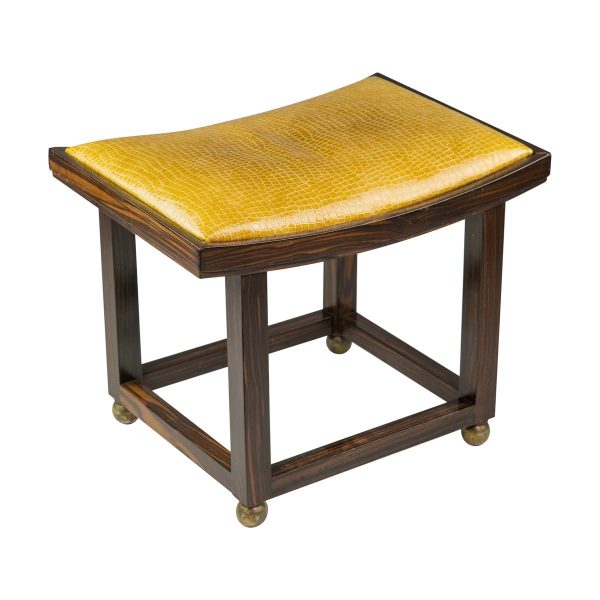Seating - Jacques-Emile Ruhlmann Rosewood Stool with an Alligator Leather Cushion & Brass Ball Feet