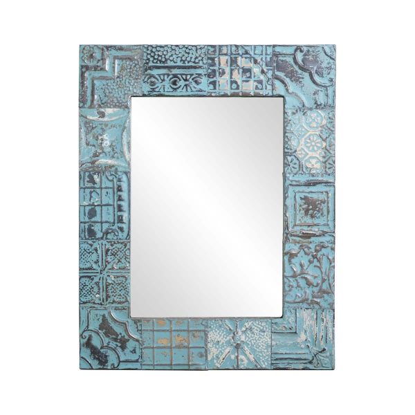 Antique Tin Mirrors - Handmade Blue Mixed Pattern Antique Tin Ceiling Wall Mirror
