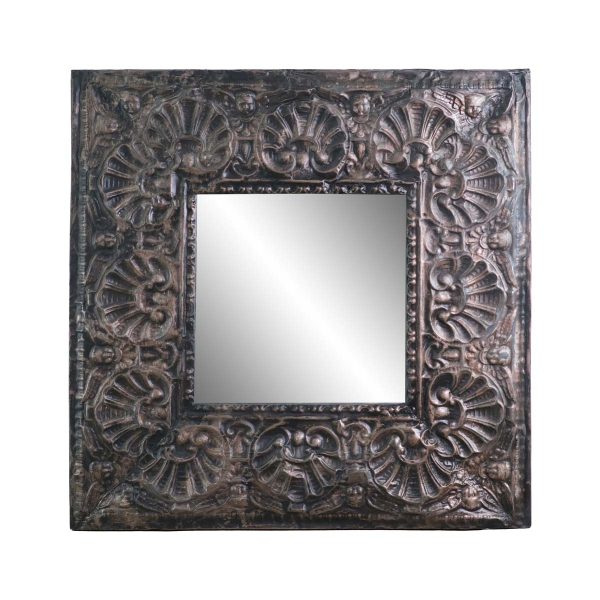 Antique Tin Mirrors - Handmade Square Cherub & Shell Antique Tin Ceiling Wall Mirror