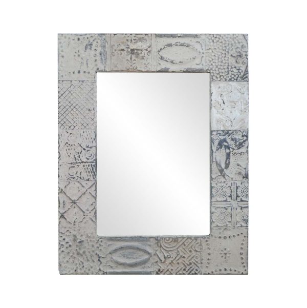Antique Tin Mirrors - Handmade White Mixed Pattern Antique Tin Ceiling Wall Mirror