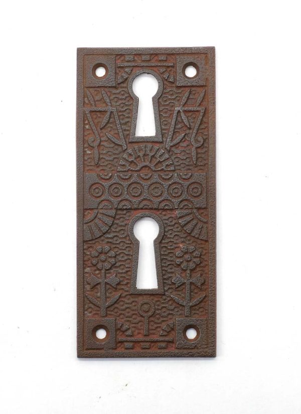 Back Plates - Antique 4 in. Aesthetic Cast Iron Key Plate with 2 Keyholes