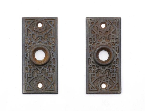 Back Plates - Pair of Antique 3 in. Cast Iron Aesthetic Door Back Plates