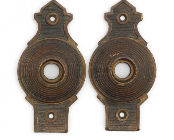 Back Plates - Pair of Antique Bronze 4 in. Passage Door Back Plates