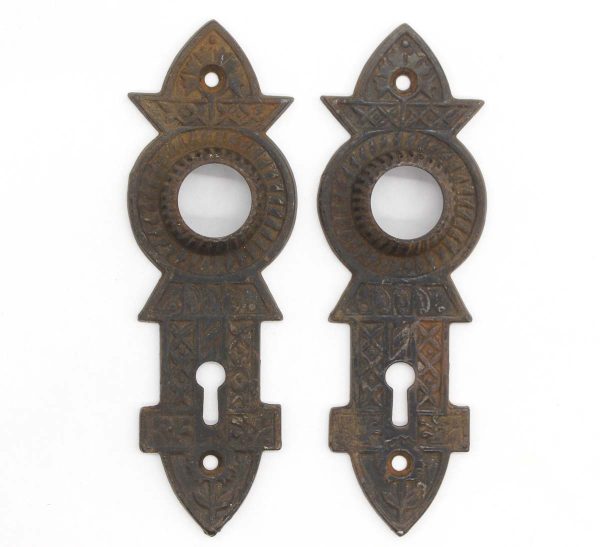 Back Plates - Pair of Cast Iron 5.875 in. Aesthetic Keyhole Door Back Plates