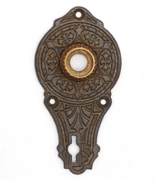 Back Plates - Victorian 4 in. Cast Iron Door Back Plate with Bronze Collar