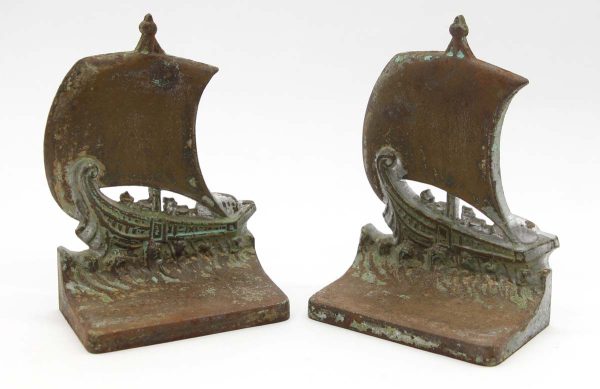 Book Ends - Pair of 1920s Cast Iron Bradley & Hubbard Viking Ship Bookends