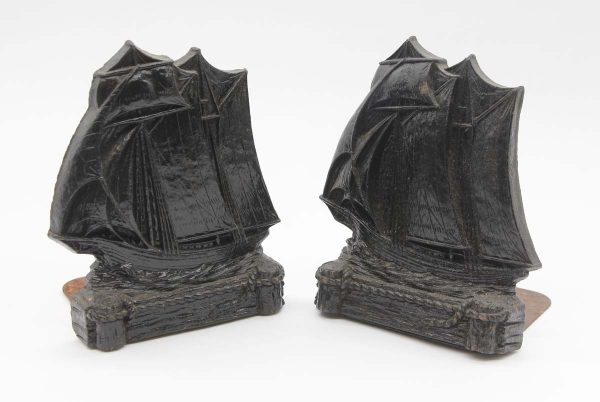 Book Ends - Pair of Black Wooden Nautical Ship Bookends