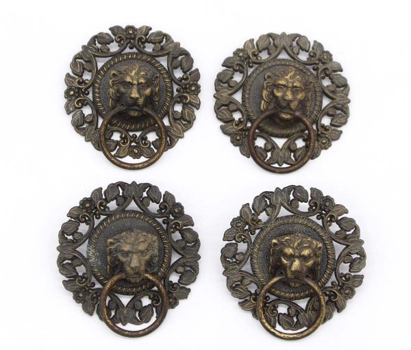 Cabinet & Furniture Pulls - Set of 4 Antique Brass Lion Head Drop Drawer Pulls