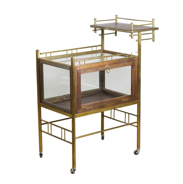 Carts - European Brass Bar Cart with Cabinet & Raised Shelf