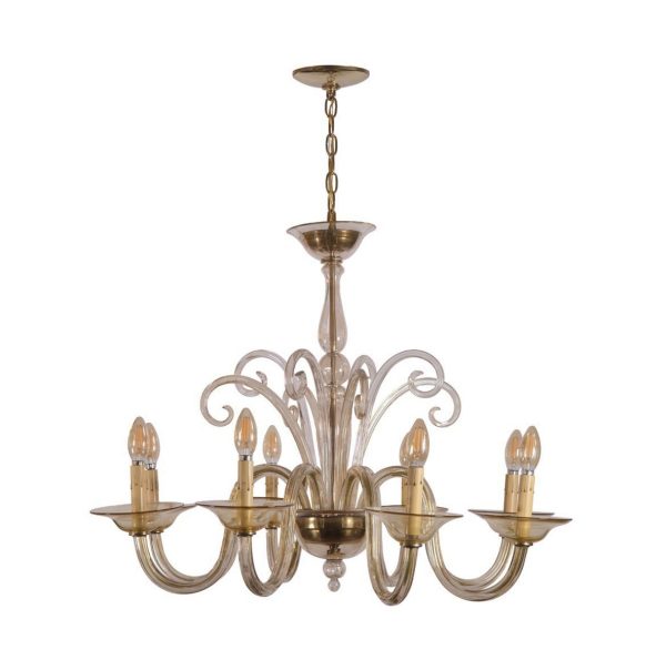 Chandeliers - Delicate Amber Tinted 8 Arm Murano Glass Chandelier