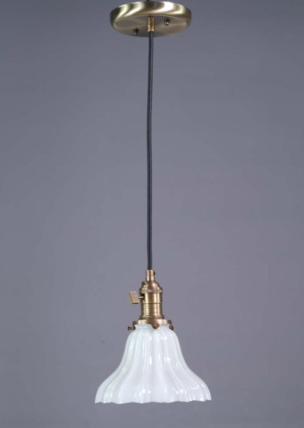 Down Lights - Modern Brass Black Cord Antique Fluted Milk Glass Pendant Light