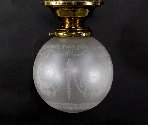 Flush & Semi Flush Mounts - Victorian Etched Glass Globe & Brass Semi Flush Mount Light