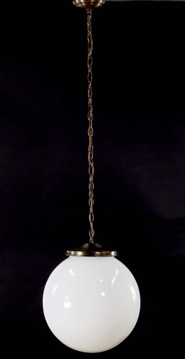 Globes - Vintage Ball Opaline Glass & Brass Chain Pendant Light