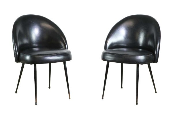 Kitchen & Dining - European Pair of Mid Century Black Vinyl Steel Legs Chairs