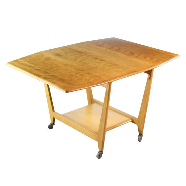 Kitchen & Dining - Mid Century Maple Drop Leaf Table with Caster Wheels