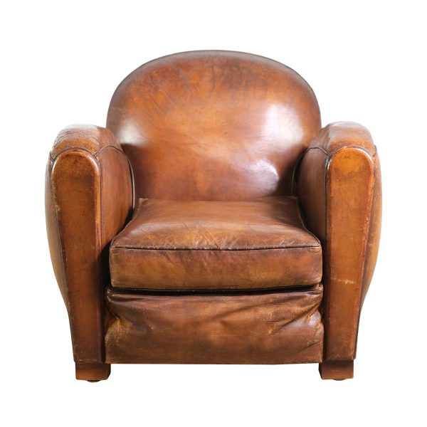 Living Room - European Brown Leather Rounded Back Club Chair