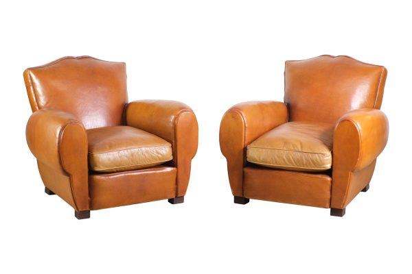 Living Room - European Pair of Mustache Back Leather Club Chairs