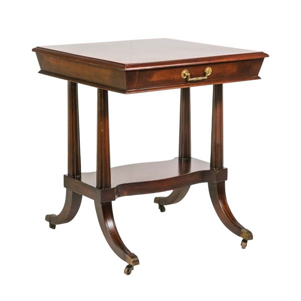 Living Room - Vintage Mahogany Empire 1 Drawer Side Table on Casters