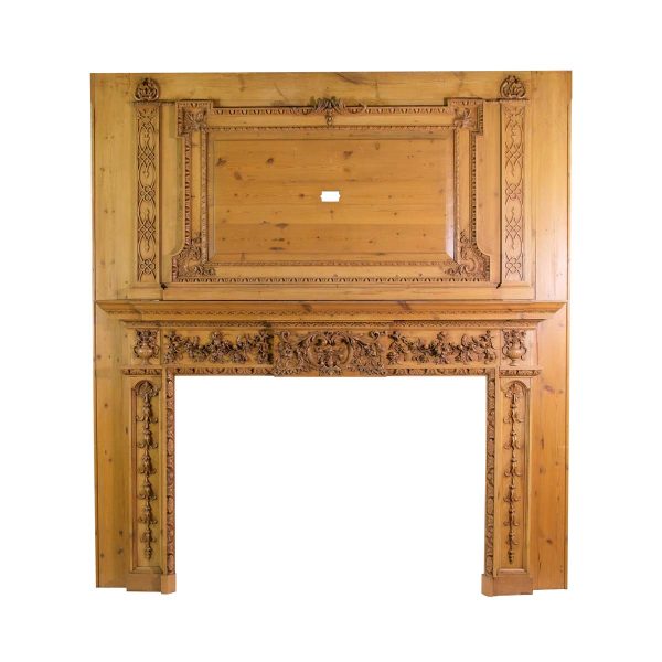 Mantels - Vintage Carved Pine Floral Rococo Mantel with Over Mantel Molding