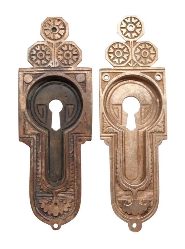 Pocket Door Hardware - Pair of Victorian 6.25 in. Bronze Recessed Pocket Door Plates