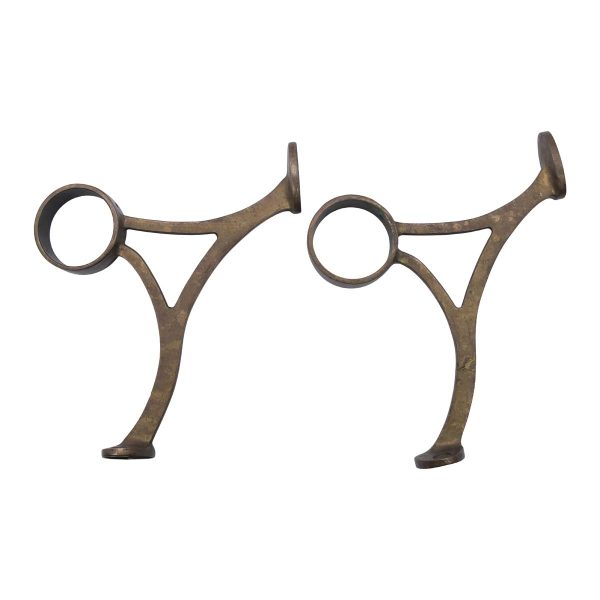 Railing Hardware - Pair of Reclaimed Angled Brass Bar Footrest Brackets