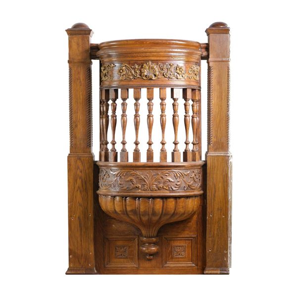 Staircase Elements - Antique Solid Oak Staircase Turret with Ornate Cravings