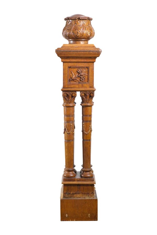 Staircase Elements - Ornately Carved 49 in. Oak Corinthian 4 Banister Railing Post