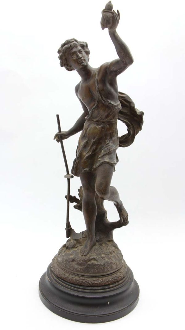 Statues & Sculptures - Bronze C.H Levy Hunter Man Sculpture with Wooden Base