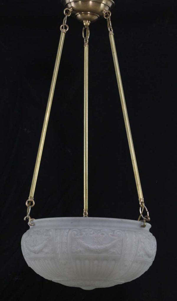 Up Lights - Antique Brass Pole Frosted Cast Glass Dish Pendant Light
