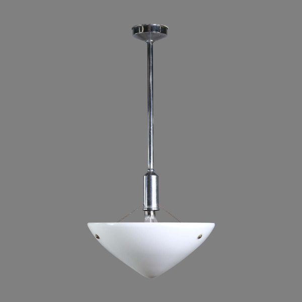 Up Lights - Mid Century Conical Milk Glass Chrome Pole Pendant Light