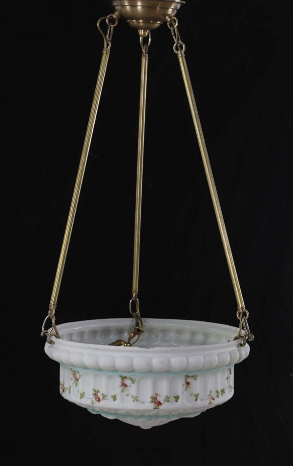 Up Lights - Restored Brass Pole Floral Cast Glass Pendant Light